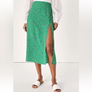 Green Floral Skirt with front slit